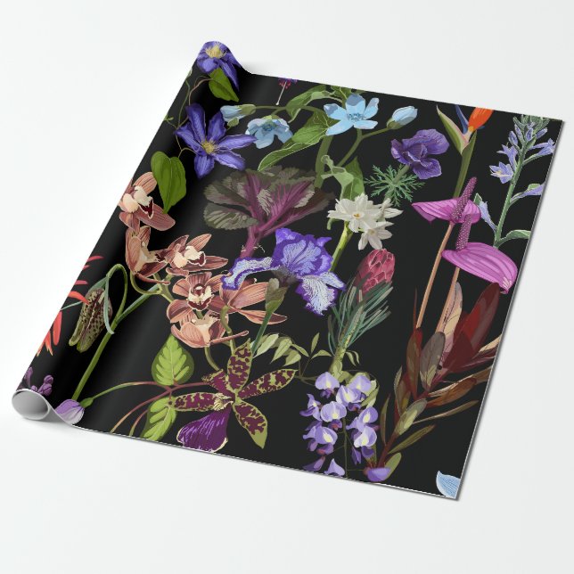 Papel De Regalo Flores tropical y de jardín. (Desenrollado)