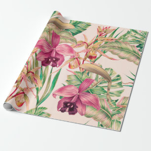 Papel De Regalo Flores tropicales, flor de orquídea, hojas de la j
