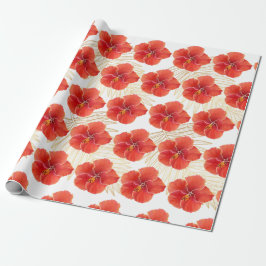 Papel De Regalo Flores tropicales rojas hibiscus y hojas de oro