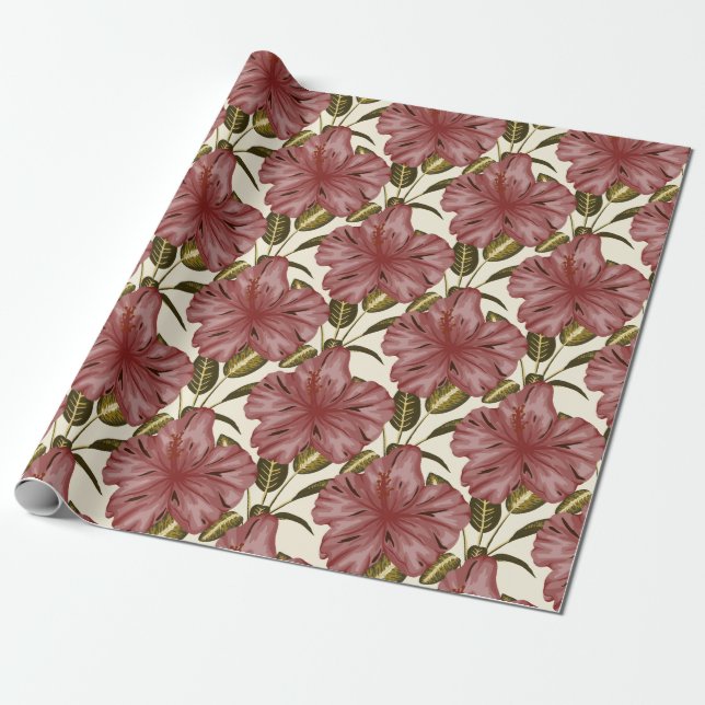 Papel De Regalo Flores tropicales sin costura | flores rojas (Desenrollado)