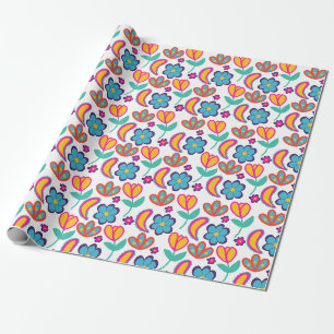 Papel De Regalo Flores Únicas Coloridas