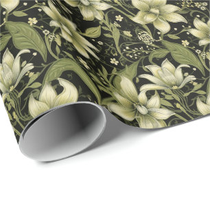 Papel De Regalo Flores verdes de oliva