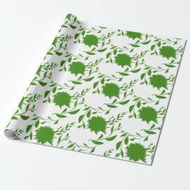 Papel De Regalo Flores verdes tropicales y hojas en blanco