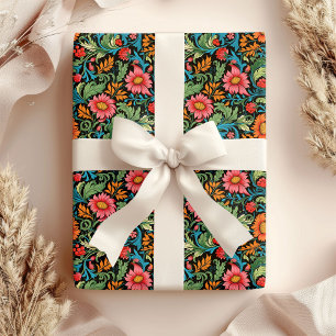 Papel De Regalo Flores vibrantes de color inspiradas en William Mo