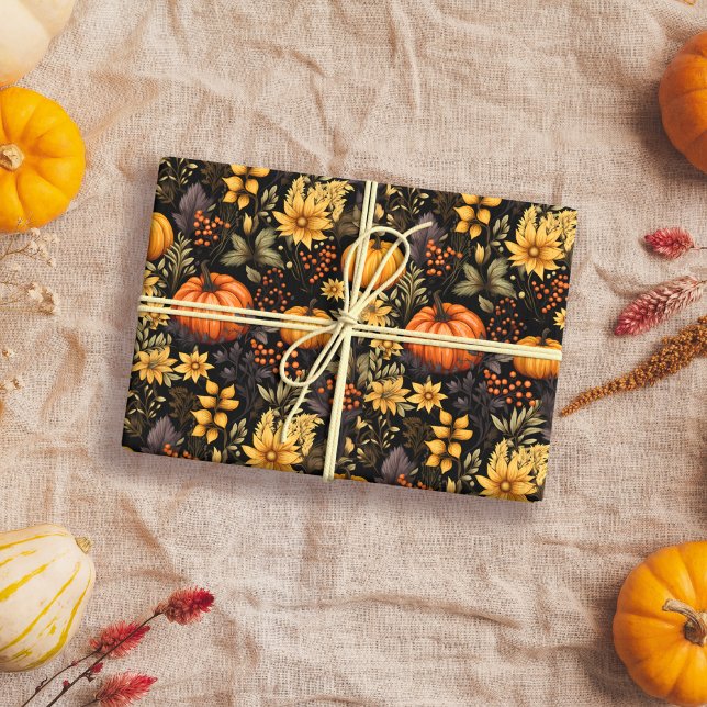 Papel De Regalo Flores vibrantes y calabazas rusas (Subido por el creador)