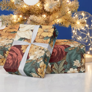 Papel De Regalo Flores vintage de Rosa, tulipán, lirios y margarit