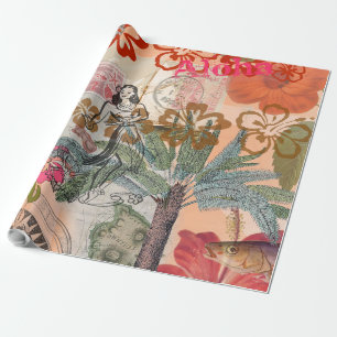 Papel De Regalo Flores Vintage Hula Coloridas Hawaianas Tropicales