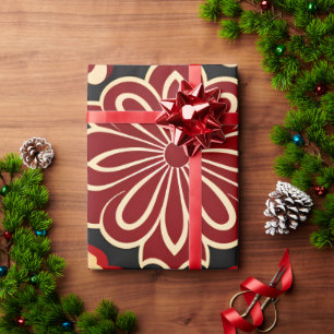 Papel De Regalo Flores Vintage Patrón Floral Verde Rojo