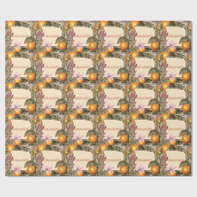 Papel De Regalo Flores Vintage y Naranjas (Superficie plana)