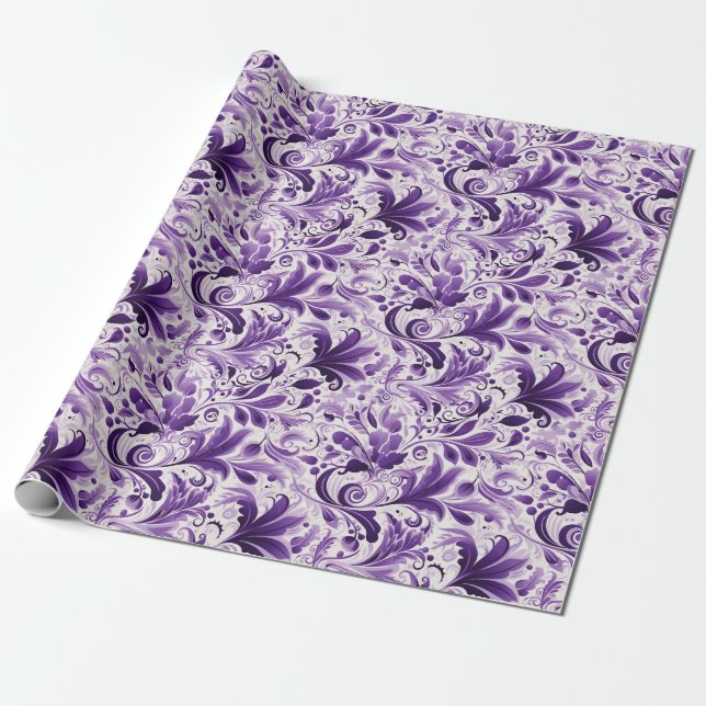 Papel De Regalo Flores violetas y violetas elegantes (Desenrollado)