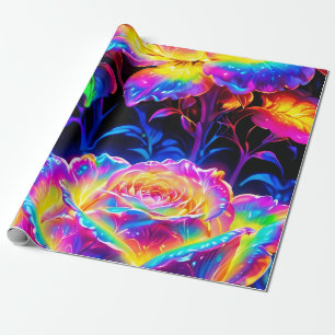 Papel De Regalo Flores vírgenes neonesas psicodélicas