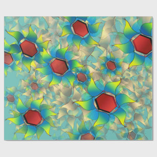 Papel De Regalo Flores virtuales diferentes, pétalos azules sobre 