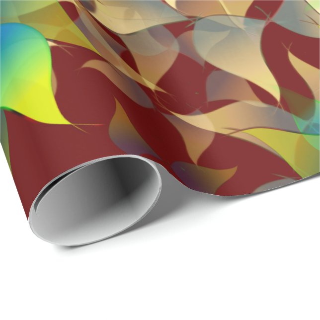 Papel De Regalo Flores virtuales raras, pétalos azulados sobre roj (Esquina del rollo)