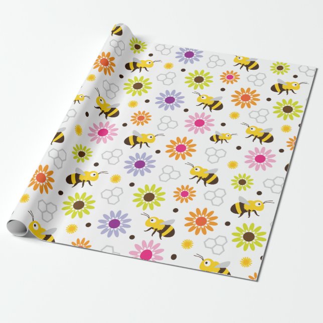 Papel De Regalo Flores y abejas (Desenrollado)