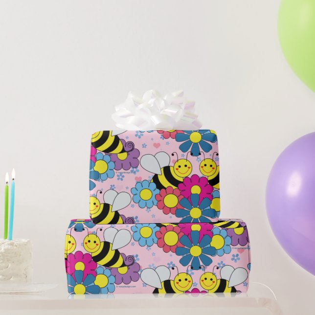 Papel De Regalo Flores y abejas con burbujas (Regalos de fiesta)