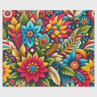 Papel De Regalo Flores y Hojas Coloridas Artísticas de Envoltura