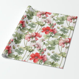 Papel De Regalo Flores y hojas de geranio de color de agua vintage