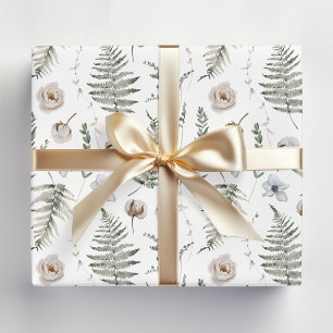 Papel De Regalo Flores y Hojas de Helecho Bosque Floral Botánico