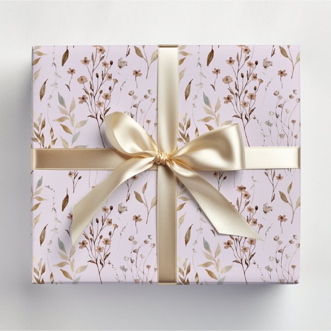 Papel De Regalo Flores y Hojas Marrones Bonitas de Invierno Patrón (In situ)