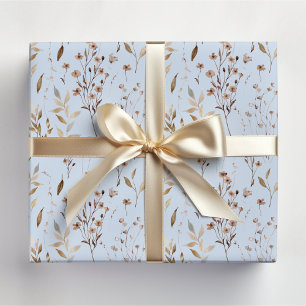 Papel De Regalo Flores y Hojas Marrones Bonitas de Invierno Patrón