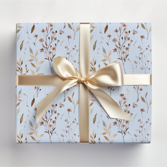 Papel De Regalo Flores y Hojas Marrones Bonitas de Invierno Patrón (In situ)