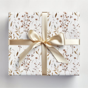 Papel De Regalo Flores y Hojas Marrones Bonitas de Invierno Patrón