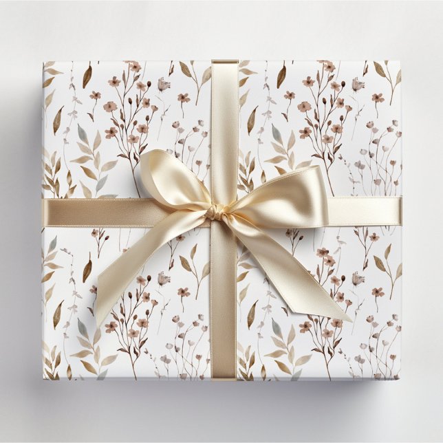 Papel De Regalo Flores y Hojas Marrones Bonitas de Invierno Patrón (In situ)