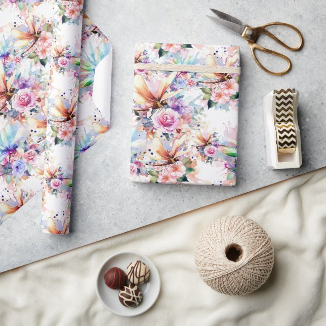 Papel de regalo Flores y Libélulas (Artesanía)