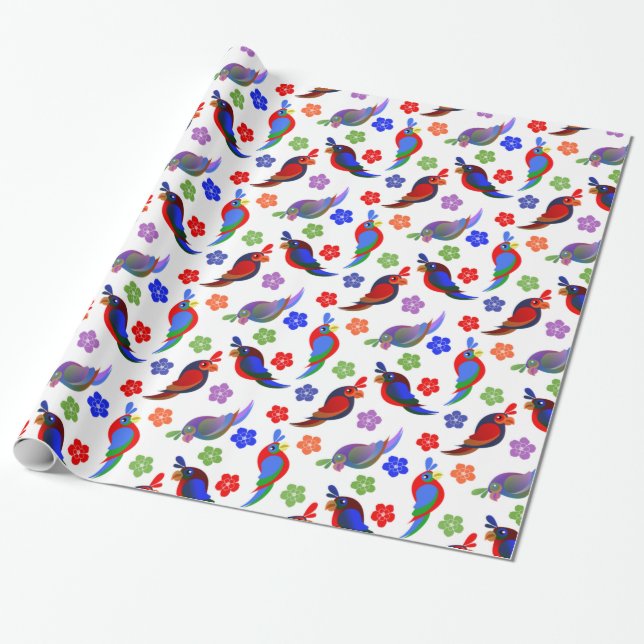 Papel De Regalo Flores y loros (Desenrollado)