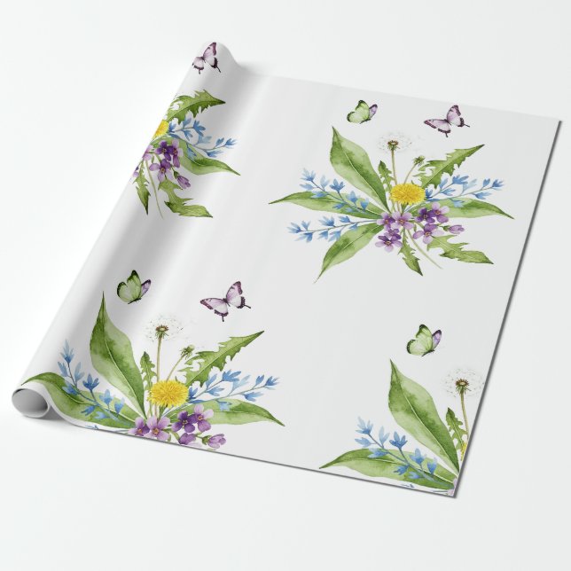 Papel De Regalo Flores y mariposas (Desenrollado)