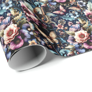 Papel De Regalo Flores y mariposas antiguas de primavera