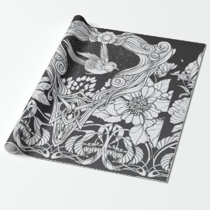 Papel De Regalo Flores y pájaro en arte nouveau estilo palmas sin 