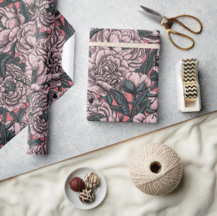 Papel De Regalo Flores y polillas rosadas