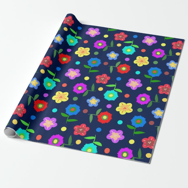 Papel De Regalo Flores y puntos (Desenrollado)