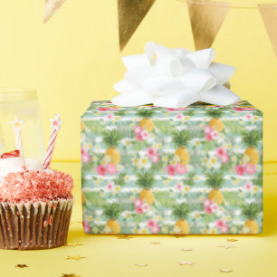 Papel De Regalo Flores y rayas Verde azuladas de piña