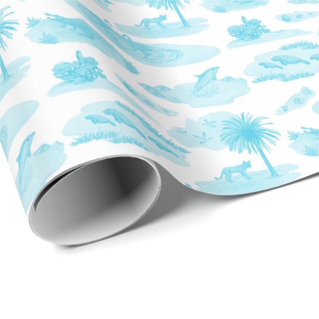 Papel De Regalo Florida Toile (Turquoise) Wrapping Paper (Esquina del rollo)