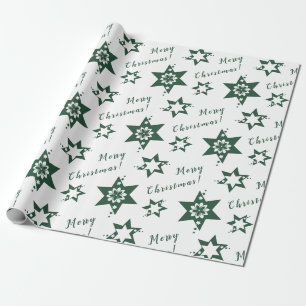 Papel De Regalo 🌟 Florisco Verde Starry Feliz Navidad Blanco