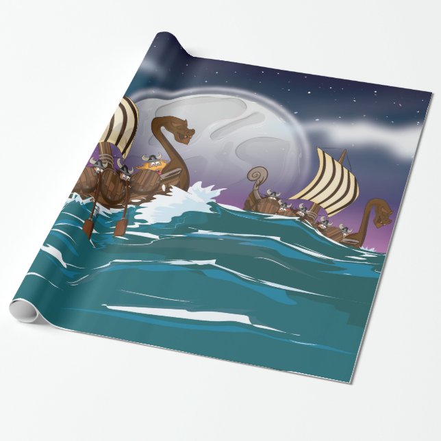 Papel De Regalo Flota de Invasión Vikinga (Desenrollado)