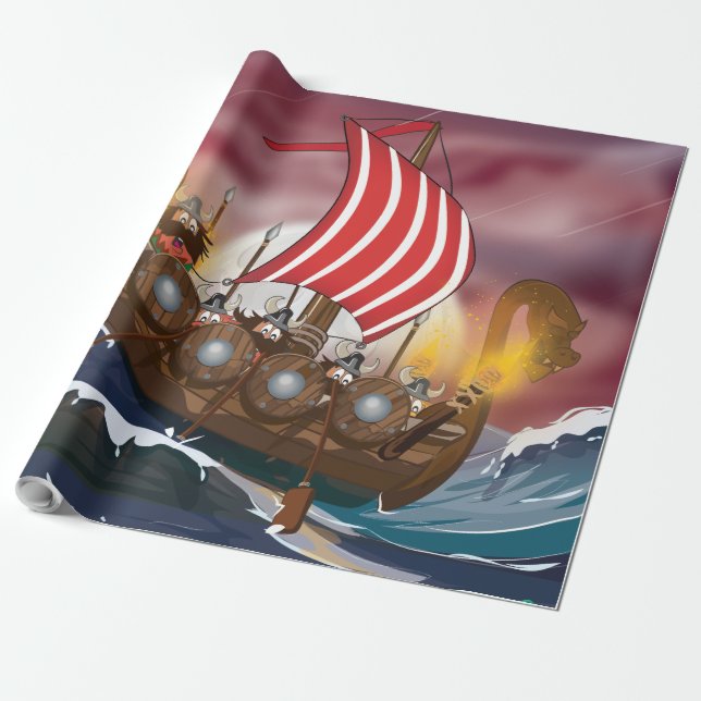 Papel De Regalo Flota de Invasión Vikinga (Desenrollado)