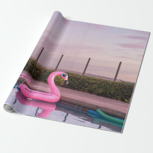 Papel De Regalo Flotador acuático Flamingo en la piscina