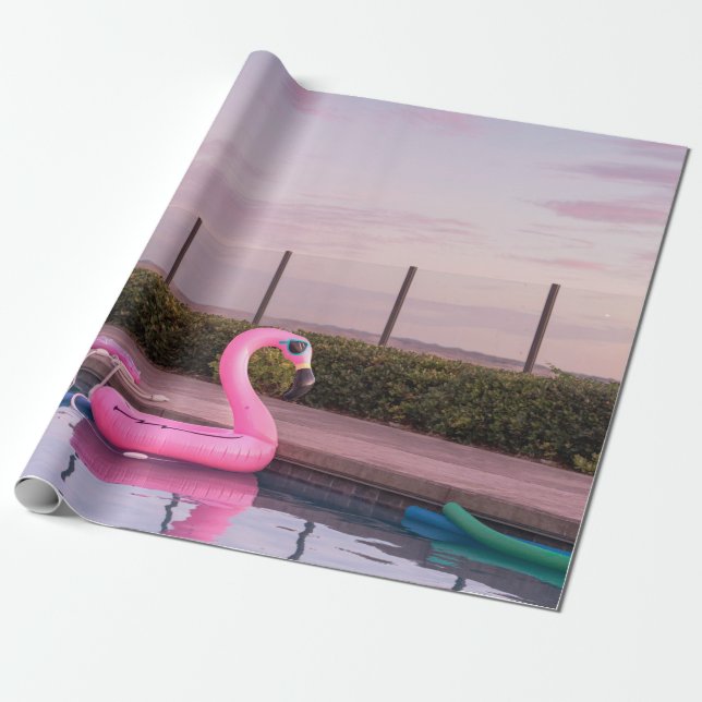 Papel De Regalo Flotador acuático Flamingo en la piscina (Desenrollado)