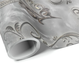 Papel De Regalo Flourish de la plata del platino