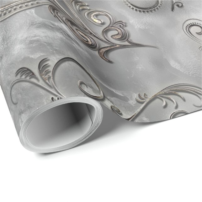 Papel De Regalo Flourish de la plata del platino (Esquina del rollo)