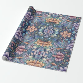 Papel De Regalo FLower Damask Blue Gold