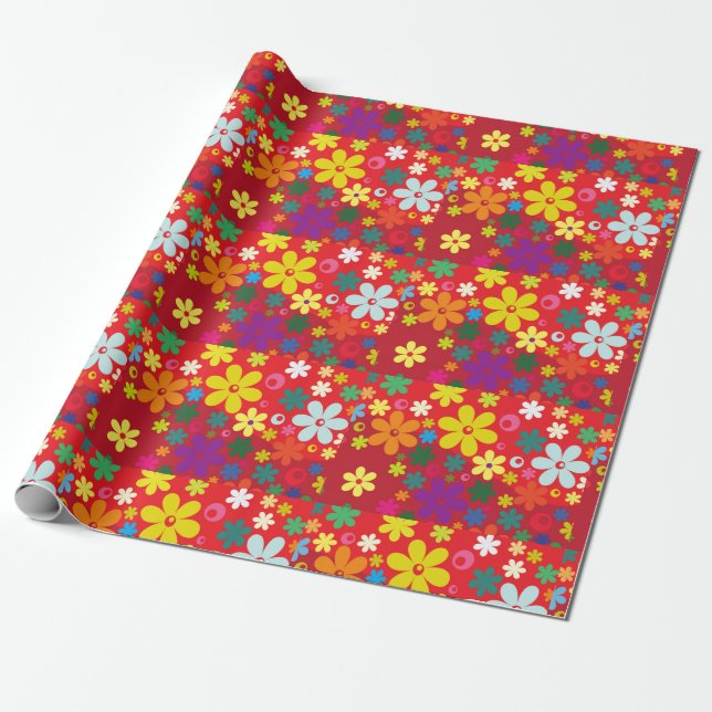 Papel De Regalo Flower power en rojo (Desenrollado)