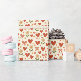 Papel De Regalo Flowers Hearts & Cute Bows - Wrapping Paper Roll