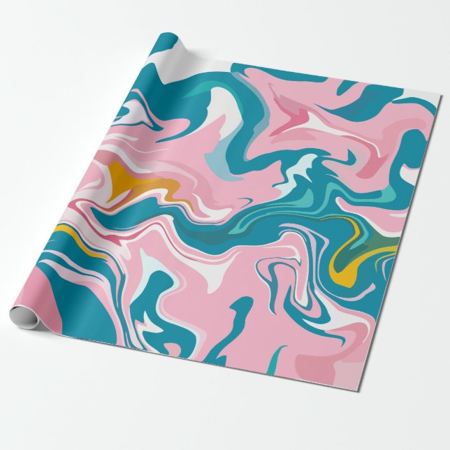 Papel De Regalo Flowing Marble Design with Pink and Teal (Desenrollado)