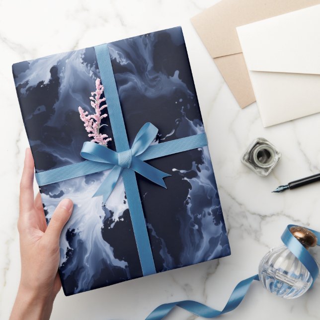 Papel De Regalo Fluid Ink Black Indigo Splash Abstract Pattern (Regalar)