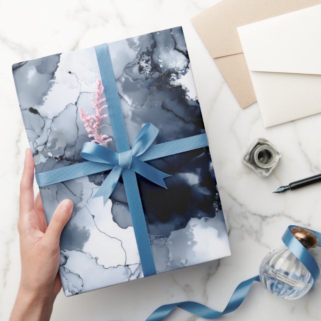 Papel De Regalo Fluid Ink Black Indigo Splash Abstract Pattern (Regalar)