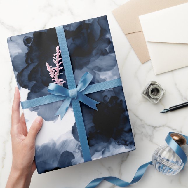 Papel De Regalo Fluid Ink Black Indigo Splash Abstract Pattern (Regalar)